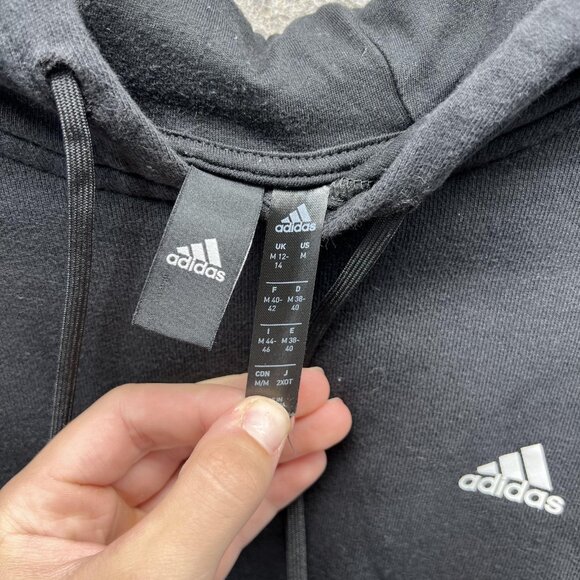 Adidas Hoodie Womens Medium Black Cropped Pullover Logo Sweatshirt H64967 - Picture 6 of 12